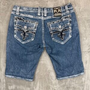 Rock Revival Romeo Short Mens Denim Shorts Size 40 Blue Distressed Thick Stitch